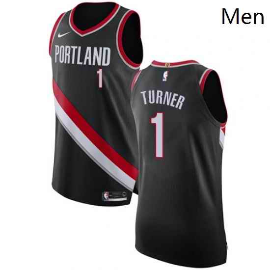 Mens Nike Portland Trail Blazers 1 Evan Turner Authentic Black Road NBA Jersey Icon Edition